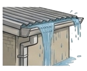 Overflowing roof gutter illustration